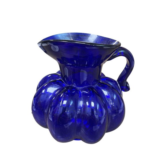clevenger Bros Authentic Handblown Cobalt Blue Pumpking Pitcher SKU 9587 - Picture 3 of 10
